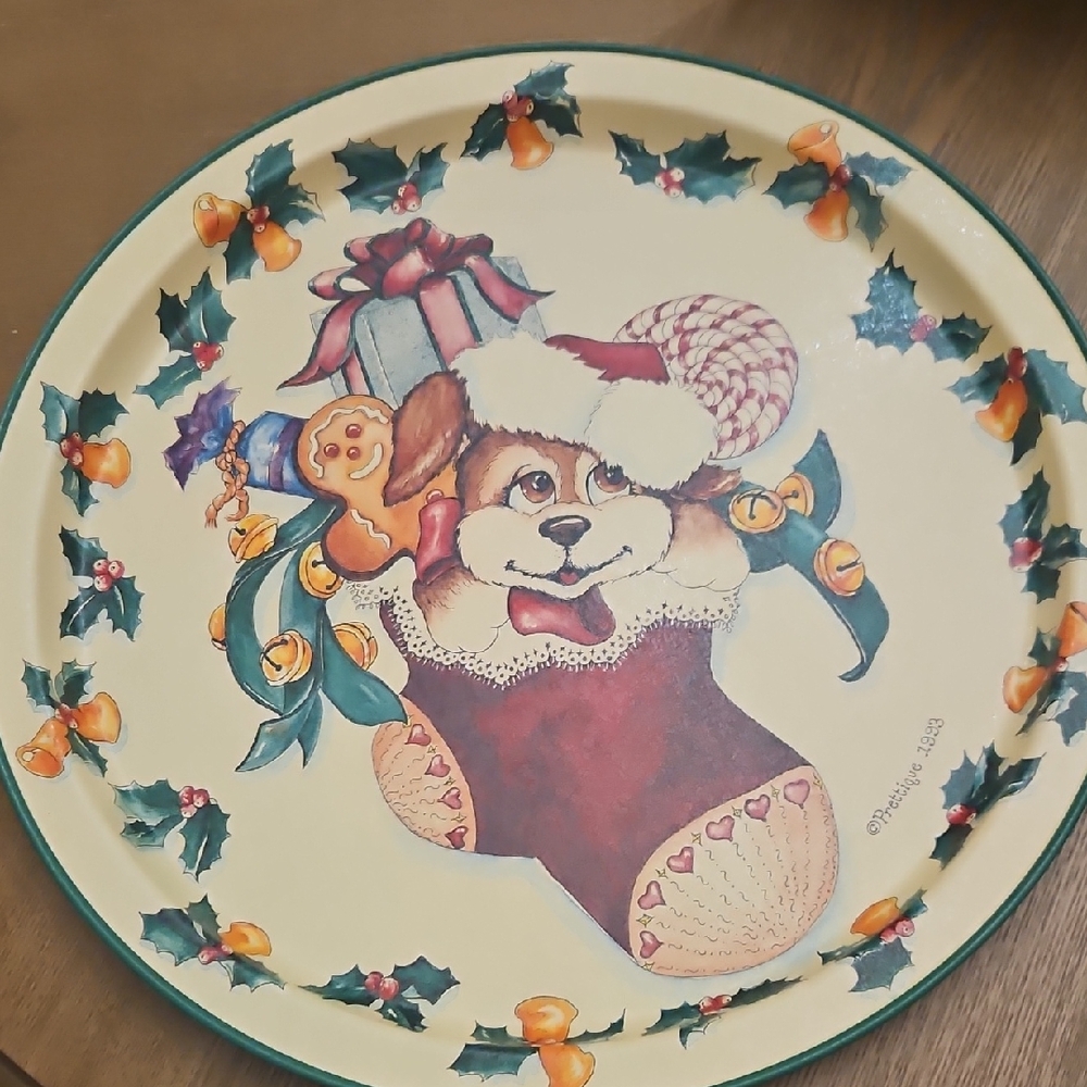 Prettique 1993 Festive Dog Christmas Plate